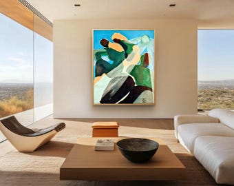 Original Abstract Canvas Wall Art, Large Geometric Figure Acrylic/ Oil Painting on Canvas,Modern Minimalist Artwork by Zacharokarakonstanti