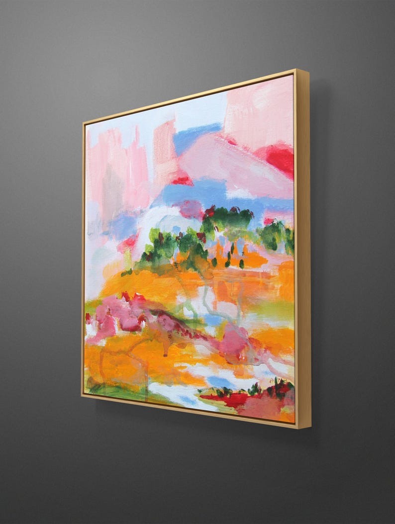 Abstract Oil Painting on Canvas: Colorful Landscape Art (15x15 Inches ...