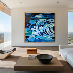 Large Abstract Seawater Painting: Ocean Ripple Canvas Art (32x32)