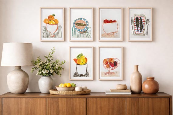 Scandinavian art| Abstract Still Life | Pastel drawings |Set of 6 original paintings by Zacharokarakonstanti