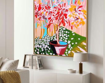 額入り抽象油絵：黄色い山の風景、18x14インチ - Etsy 日本