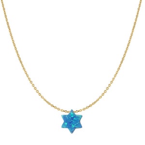 14 Karat Gold Blue Opal Star of David Necklace
