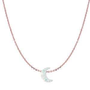 14 Karat Gold White Opal Crescent Moon Pendant Necklace