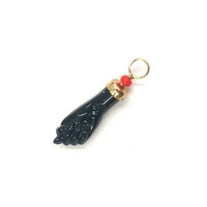 14 Karat Gold Black La Mano De Azabache Figa Fig Fist Hand Evil Protection Beaded Pendant Charm