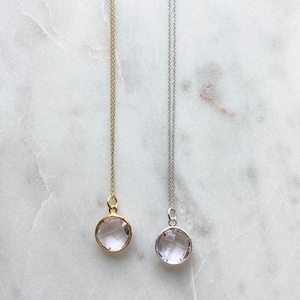 14 Karat Gold Round Cushion Cut Light Pink Alexandrite June Birthstone Gemstone Necklace