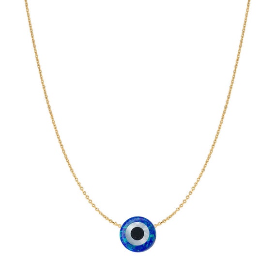 14 Karat Gold Blue Opal Evil Eye 