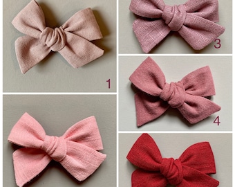 Mini Linen Hand tied hair bows - Pink