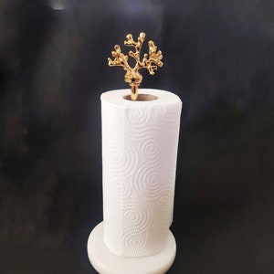 Paper Towel Holder Marble and brass Paper Towel stand, Kitchen Towel Holder kitchen decor bud flower figured