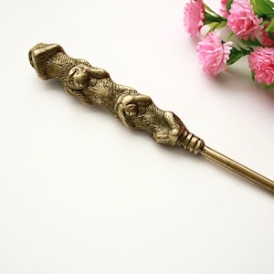 Brass Shoehorn with Three Wise Monkeys Figurine | Home Decor (47cm)