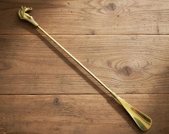 Long Solid Brass Shoehorn with Horse Head Handle – Handmade Luxury Shoe Horn, Home Accessory