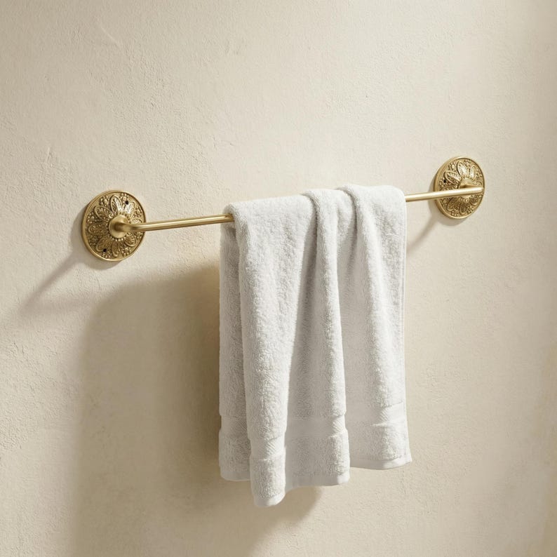 Front view handmade brass towel bar decorative wall mounted hardware