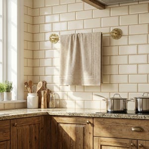 Handmade brass towel bar used as kitchen towel holder wall mounted