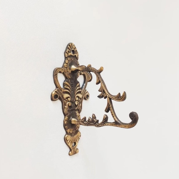 Vintage Brass Wall Hook - Handmade Plant Hanger - Gold Decor Accent