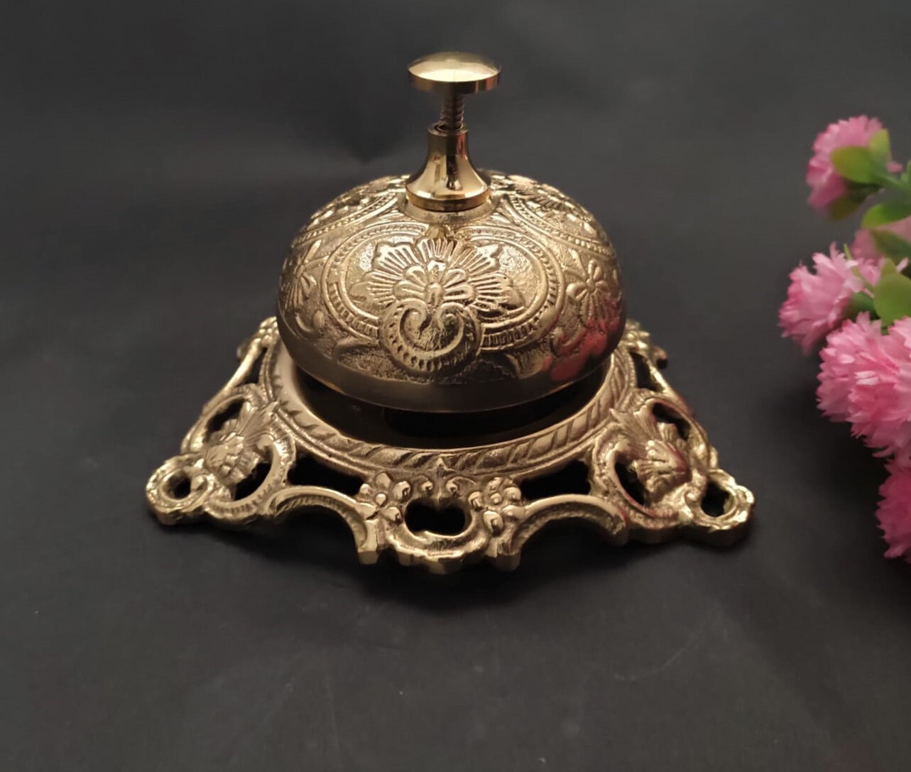 Desk Ringer Vintage Brass Reception Desk Service Bell – Ornate Countertop Ringer ...