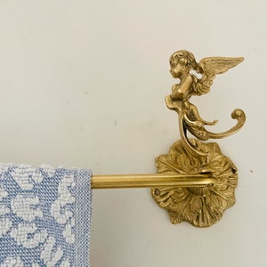 Angelic Brass Towel Holder - Elegant Bathroom Wall Decor, Solid Rack & Bar for Kitchen or Bathroom
