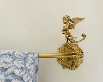 Porte-serviettes Angel en laiton - Salle de bain décorative murale, matériel de salle de bain élégant chérubin