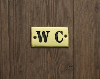 Brass WC Sign – Retro Restroom Door Plaque – Vintage Bathroom Sign