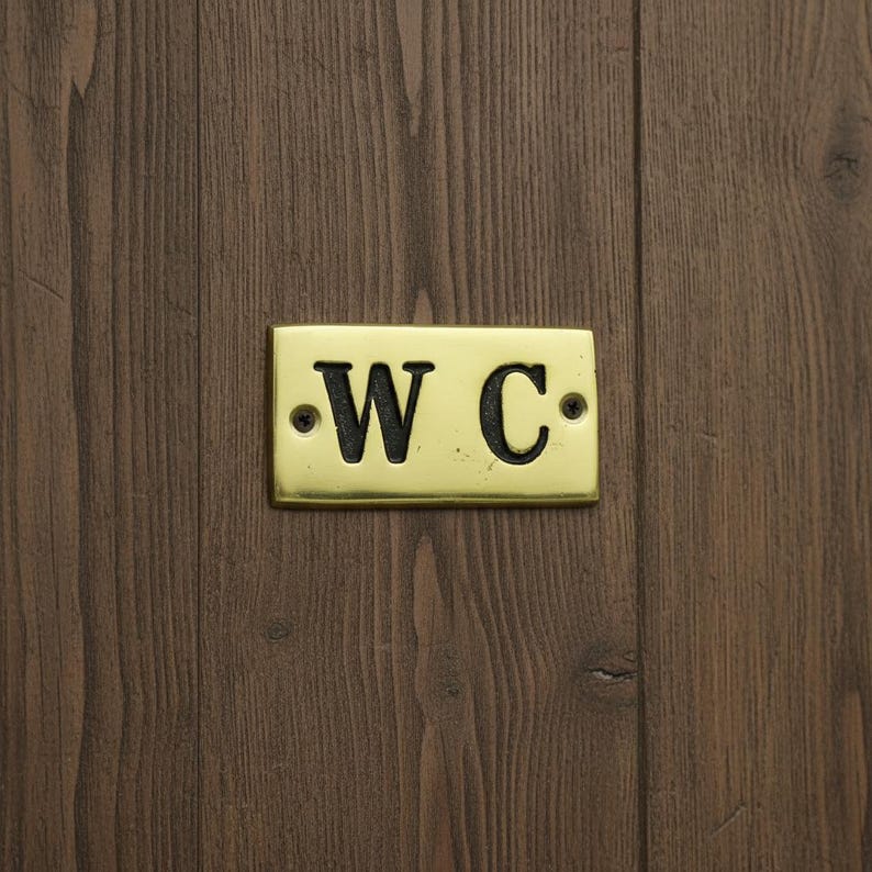 Wc Sign Classy Brass WC Sign – Retro Restroom Door Plaque – Vintage Bathroom Sign - Etsy
