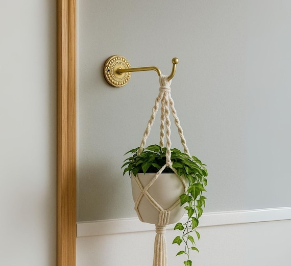 Handmade Brass Plant Hanger  Minimal Vintage Wall Hook for Hanging Plants  and Wall Decor - Etsy