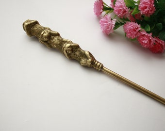 Long Brass Shoe Horn - Three wise monkeys figured shoe horn - home decor