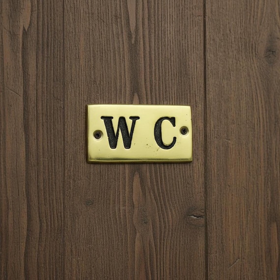 Brass WC Sign, Retro Restroom Door Plaque, Vintage Bathroom Sign
