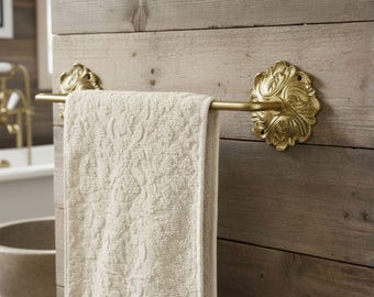 Brass Towel Bar – Vintage Bathroom Rack, Wall Hook for Towels, Kitchen Rail, Handmade Decor
