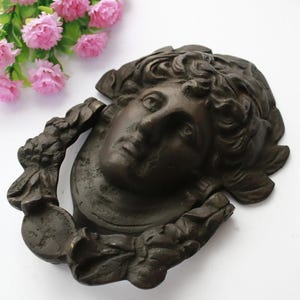 Greek Face Door Knocker – Vintage Front Door Hardware, Antique-Style Heavy Brass Knocker