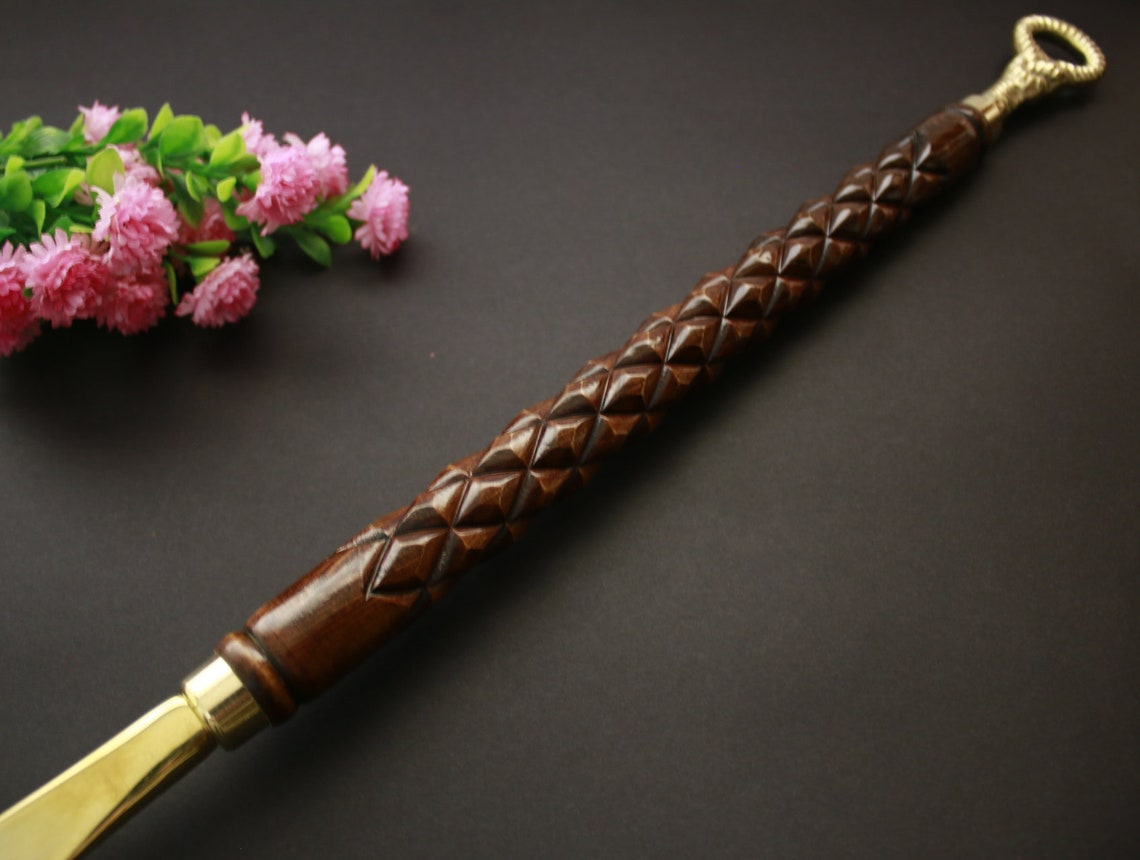 Shoehorn Brass Wood Embroidered Shoehorn long Shoehorn Etsy