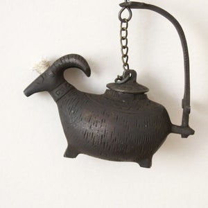 Solid Brass Goat-Shaped Oil Lamp – Antique-Style Home Decor