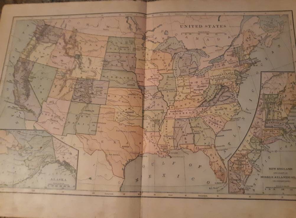 United states map from 1907 Etsy
