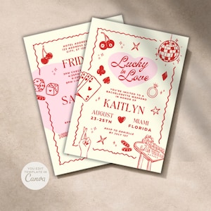 Lucky In Love Bachelorette Invitation (Digital Download) | Editable Canva Template | Printable Casino Vegas Bach Weekend Invite | 5x7, Evite
