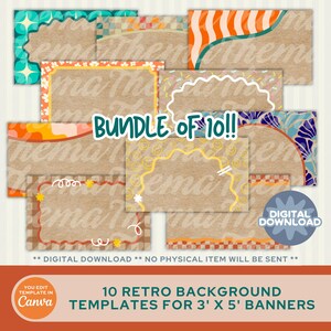 Bundle of 10 Retro Banner Background Templates (Digital Download) | 3x5 Traceable Mock Up Designs | Banner Artist Hand Painted DIY | Canva