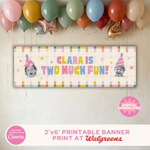 Dos años de diversión - Pancarta imprimible de 2x6 (descarga digital) / Plantilla de Canva / Colorida, segundo cumpleaños, 2do cumpleaños, niño pequeño, niño, niña, fiesta
