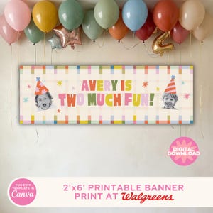 Dos años de diversión - Pancarta imprimible de 2x6 (descarga digital) / Plantilla de Canva / Colorida, segundo cumpleaños, 2do cumpleaños, niño pequeño, niño, niña, fiesta