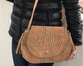 Vintage brown leather shoulder bag - women bag -handmade genuine leather bag - old leather handbag-purse -small bag -retro bag -shoulder bag