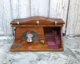 Vintage wooden house night light – Bulgarian Folk Art lamp