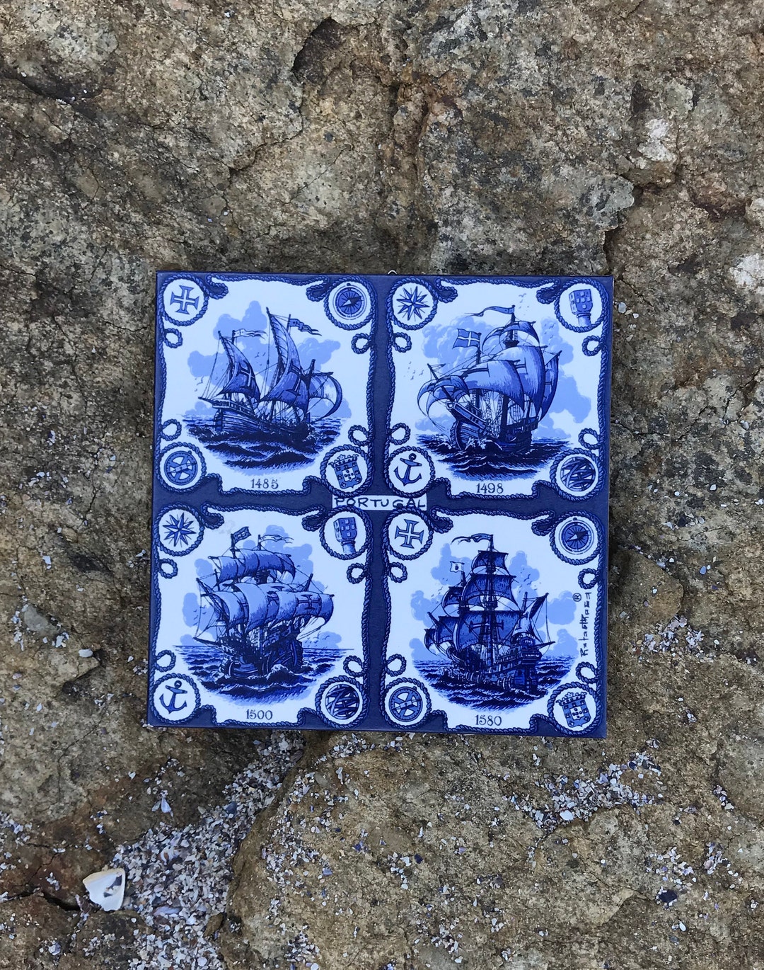 Vintage Ceramic Tile Blue Sailing Ship -ceramic Tile Blue and White ...