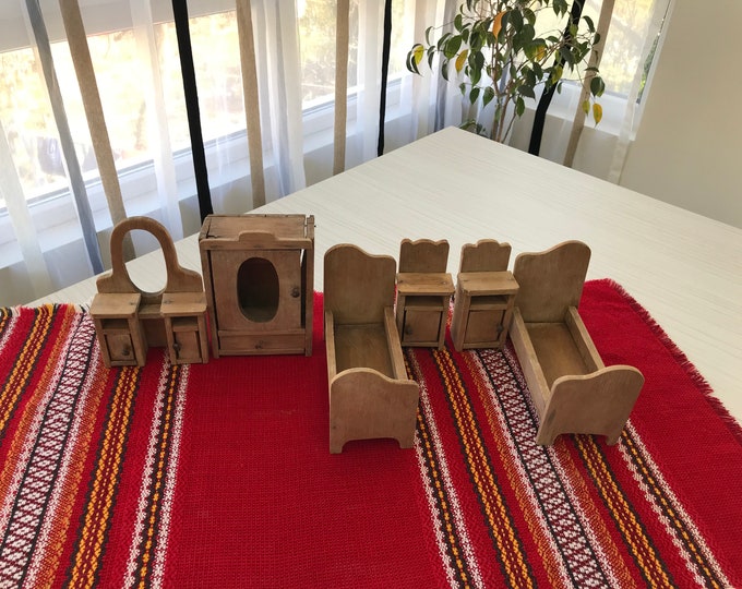 Vintage Wooden Dollhouse Furniture set Wooden bedroom Set vintage 1950 Dolls House