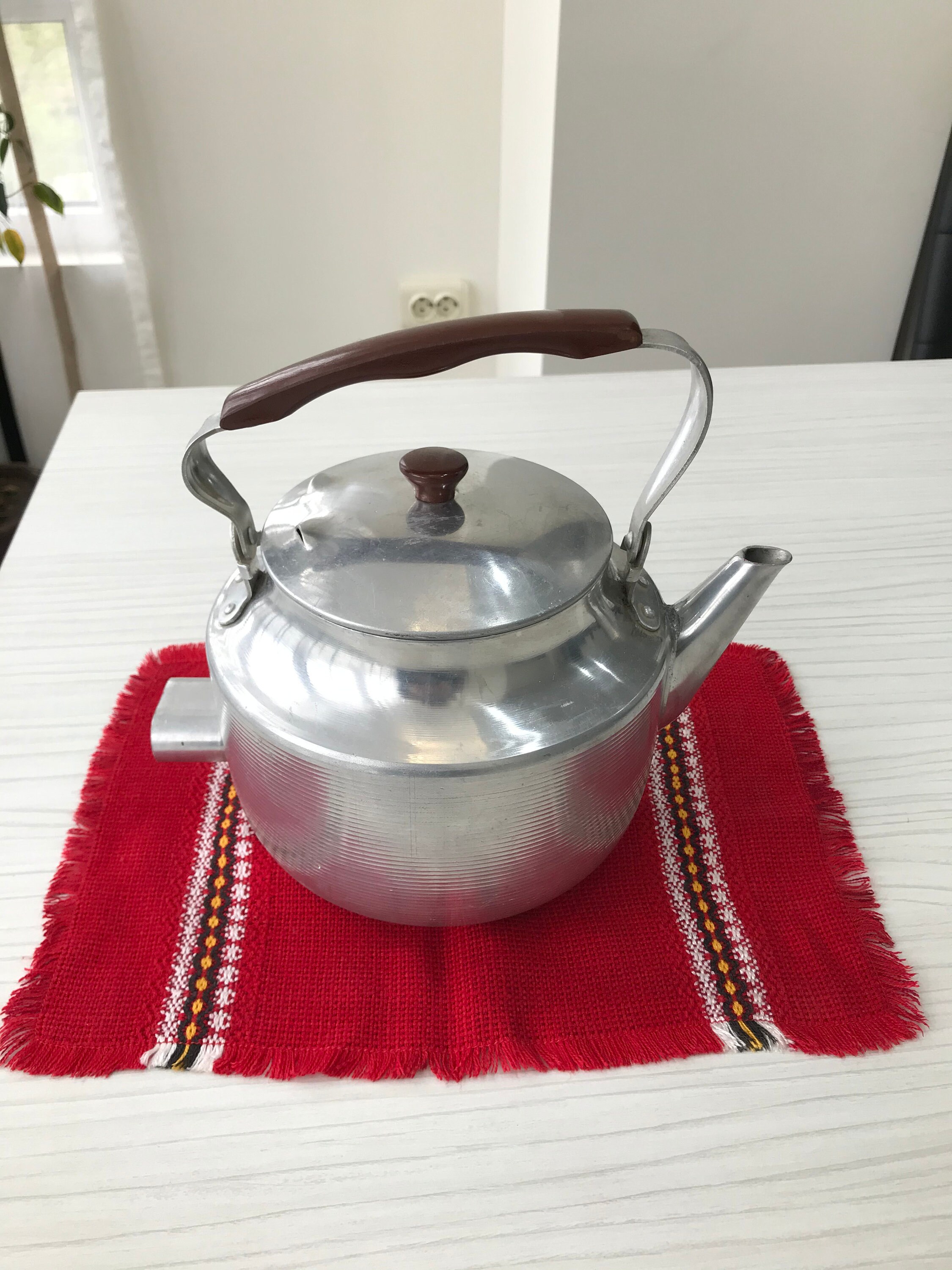 Vintage electric teapot-black bakelite handle-Soviet aluminium kettle-rustic kitchen kettle-old metal teapot-old kettle-unused new kettle
