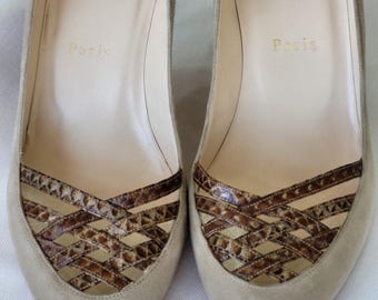 Vintage Chistian Louboutin high heels shoes size 38 - elegant suede and leather shoes made in Italy
