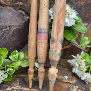 Vintage wooden spindles -set of 3 old wooden spindles -wool spinning -Bulgarian antique primitive spindles -handmade spindle -rustic decor