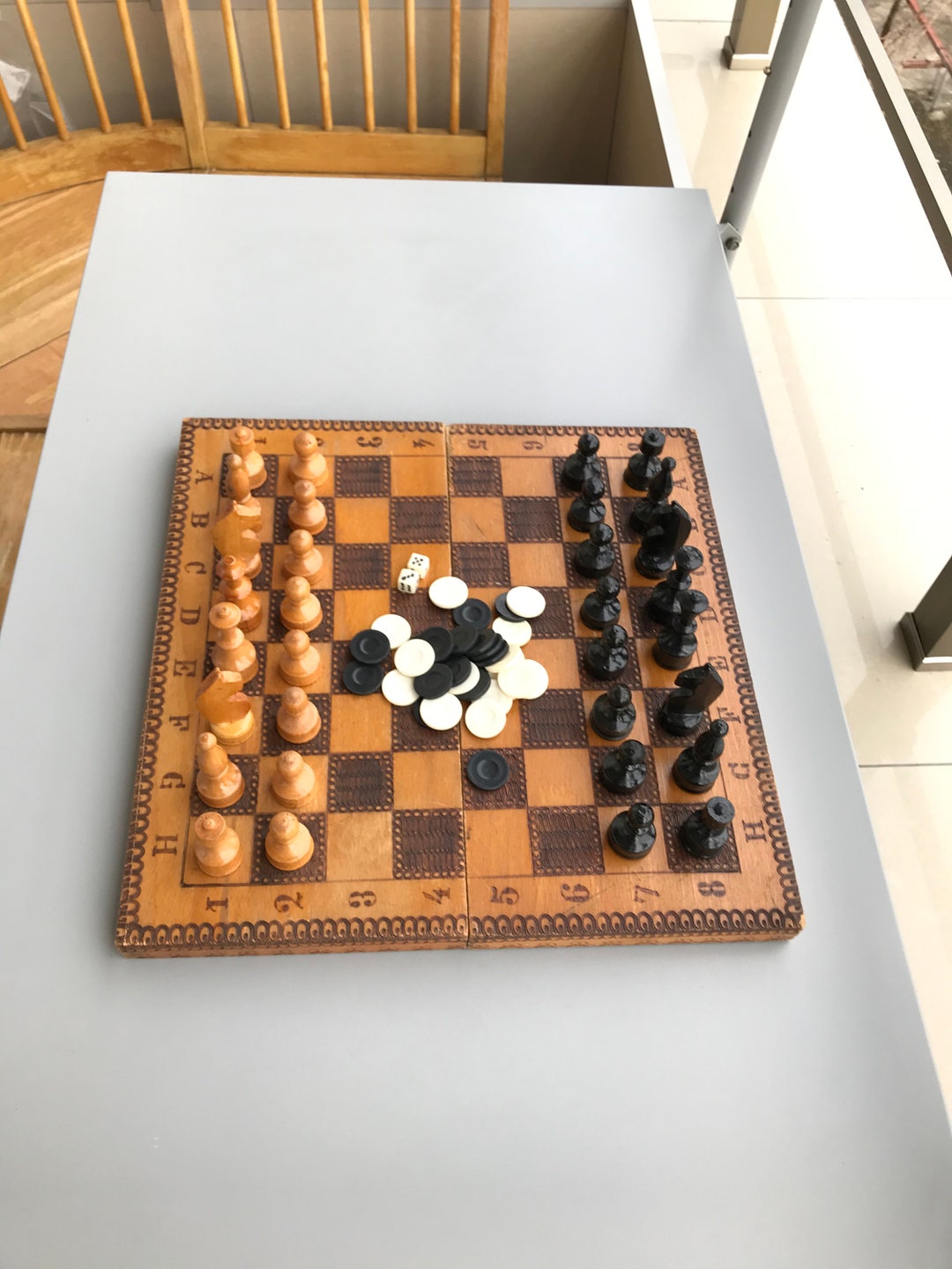 Vintage Medium Chess Set and Backgammon 80s -travel Wood Chess -chess ...