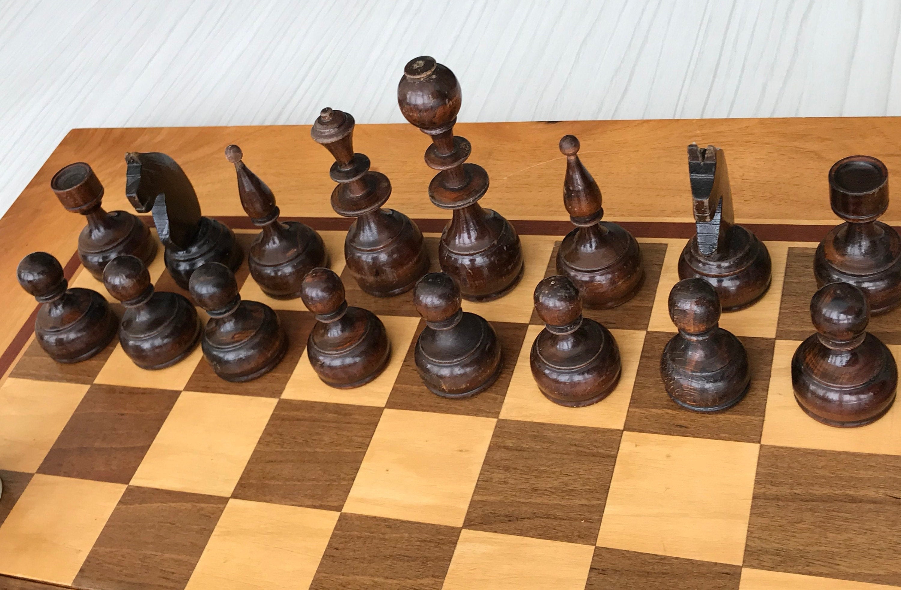 Vintage wooden chess set and backgammon chess set game box Etsy