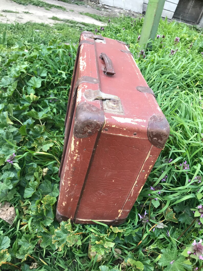 Vintage Suitcase Cardboard Suitcase Brown Suitcase Retro Etsy