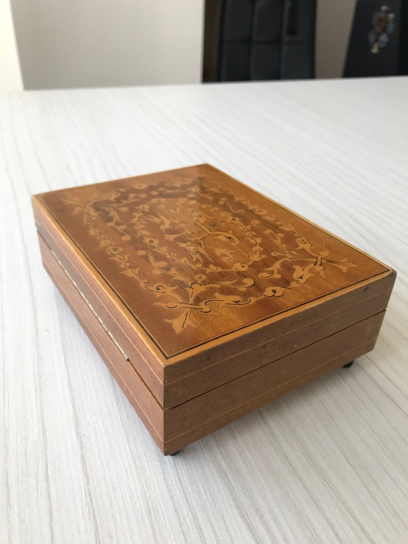 Vintage Wooden Music Box REUGE Swiss Music Box Jewelry Music Box Work From Italy 1950s Handmade