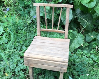 Silla infantil de madera vintage hecha a mano – Asientos escolares rústicos de los años 40