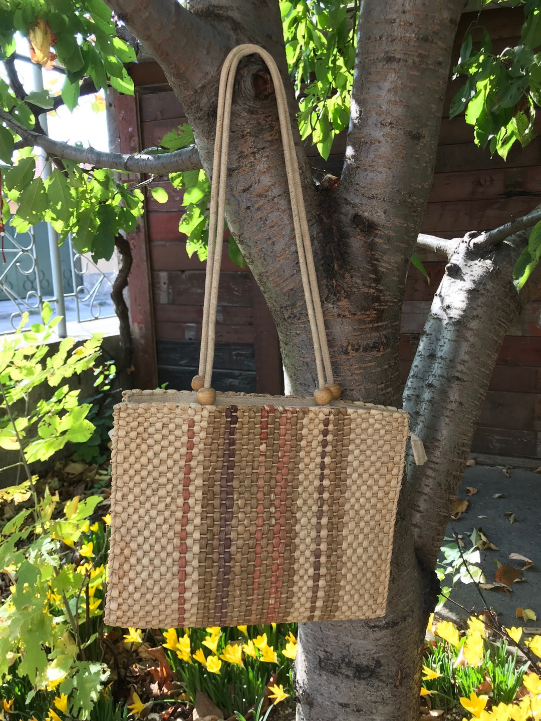 Vintage Corn Husk Straw Bag straw Basket vintage Woven Handbag With