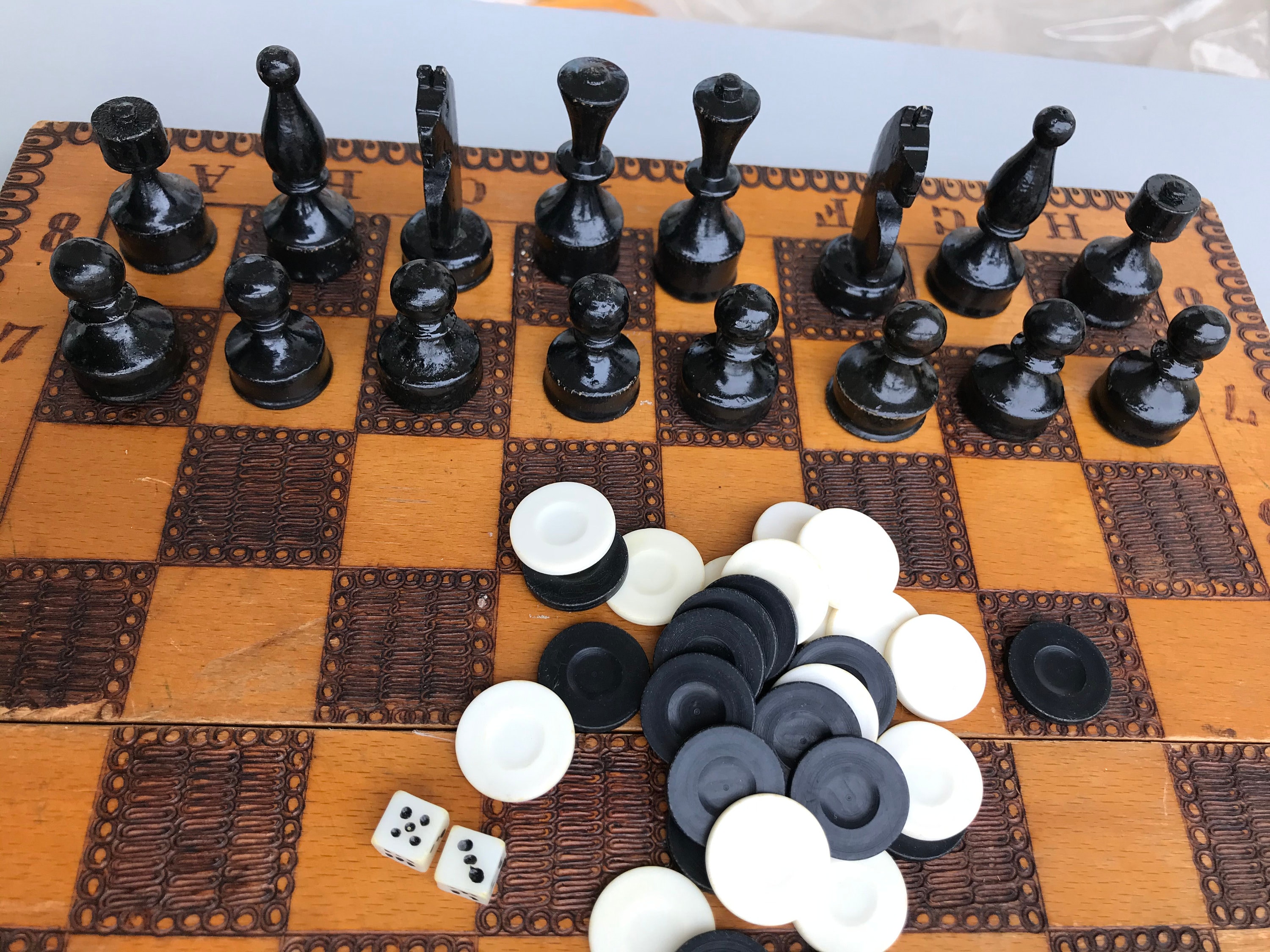 Vintage Medium Chess Set and Backgammon 80s -travel Wood Chess -chess ...