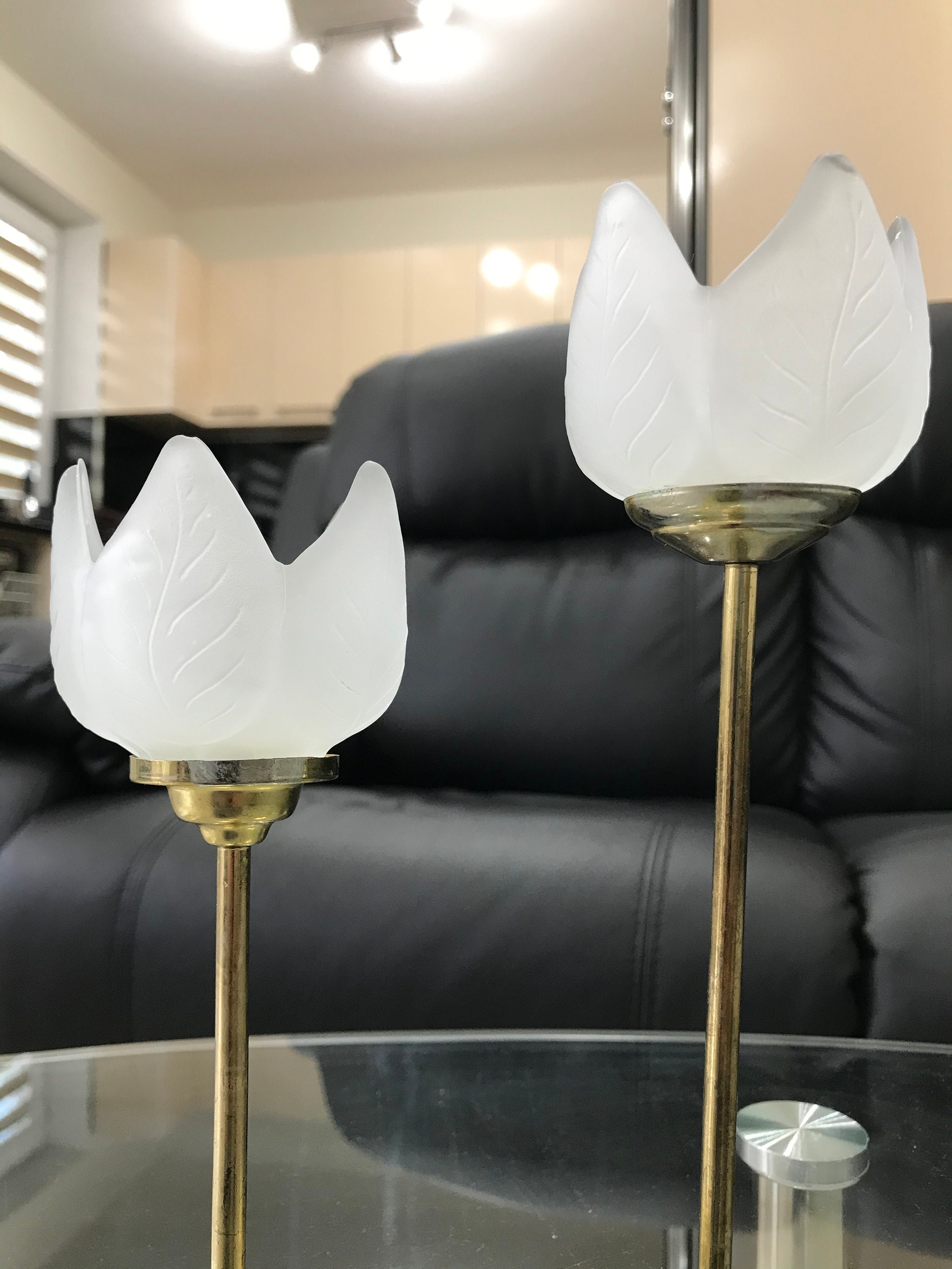 Vintage glass tulip candle holder frosted glass candle holder Etsy
