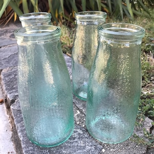 Vintage glass milk bottles-4 large milk bottle-clear glass milk bottles-rustic primitive milk bottle-antique glass Jar for Farmhouse table